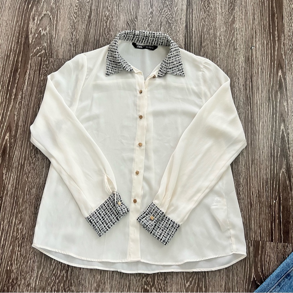 Zara White Blouse with Black Accents